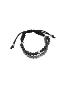 Bracciale in laccio cerato, acciaio e pietre dure